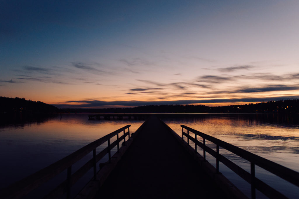 A pier on Lake Washington at Sunset